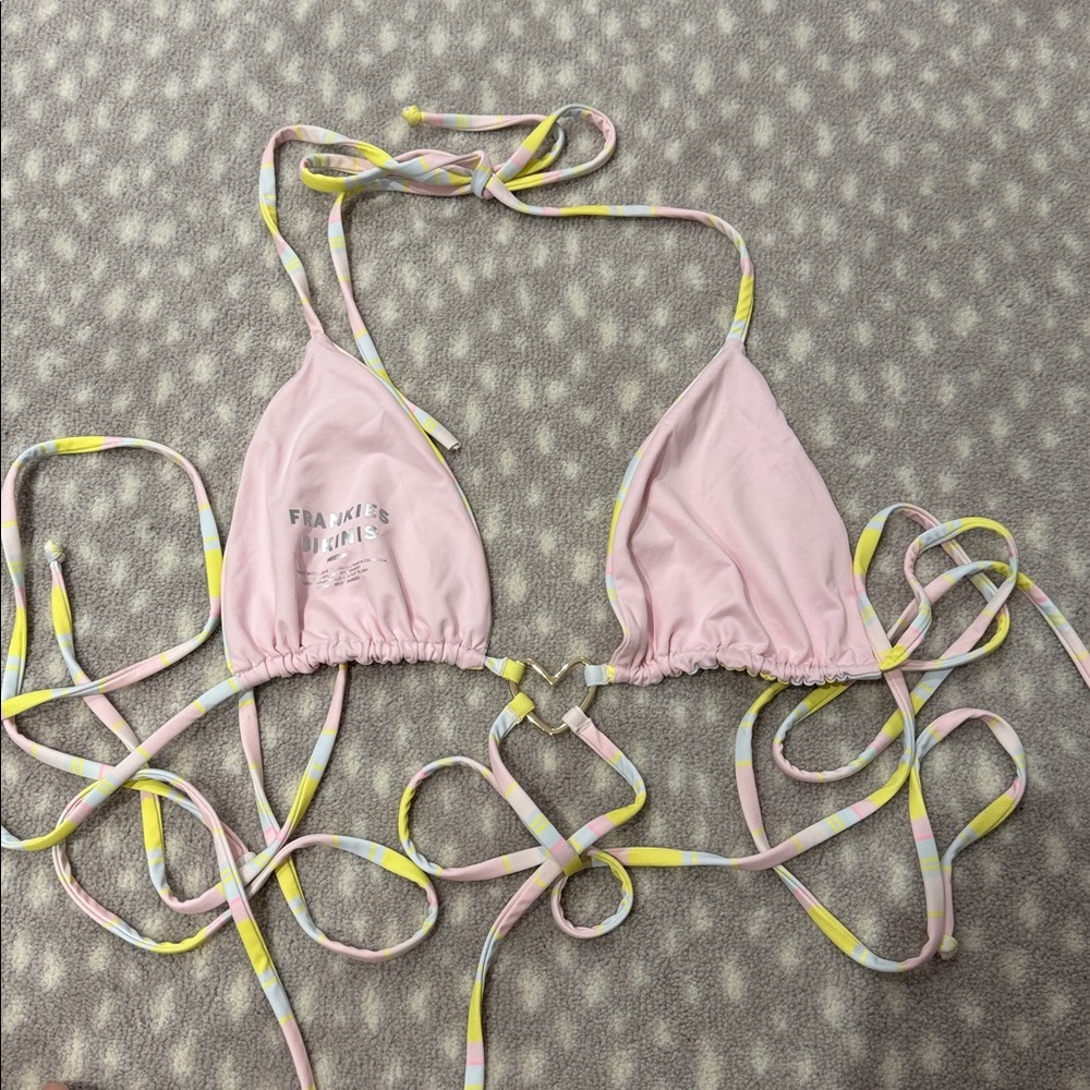 Frankie's Bikinis Tatum Triangle String Top in Summer Stripe - Picture 4 of 6